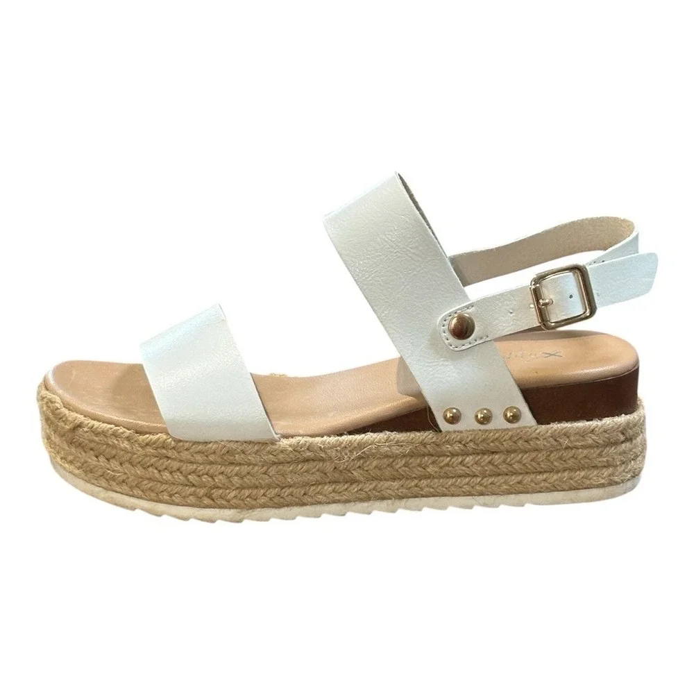 Xappeal Amelia Platform Sandals Womens‎ 7 White Espadrille Studded Buckle Strap